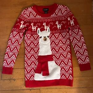 Forever 21 Kids Red and White Llama Sweater
